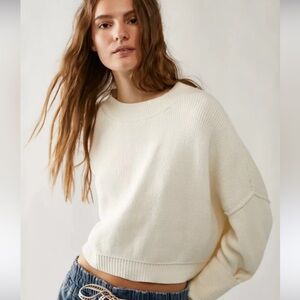 Free People Easy Street Cropped Sweater in Moonglow Off White Size Large NWT